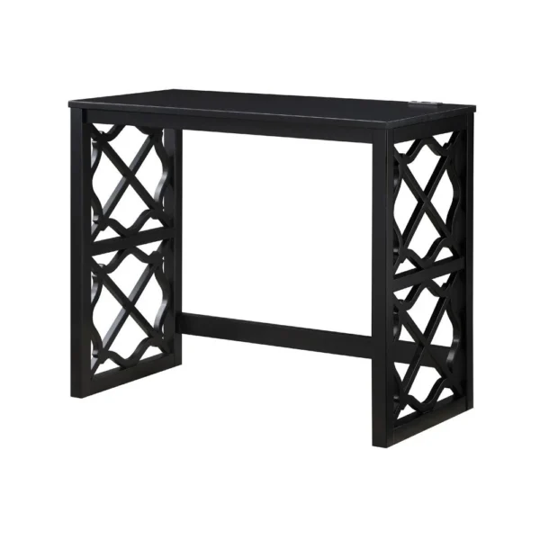 Syna 3 Piece Nesting Desk and Stool Set, Black Wood, Gray Polyester
