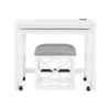 Syna 3 Piece Nesting Desk and Stool Set, White Wood, Gray Polyester