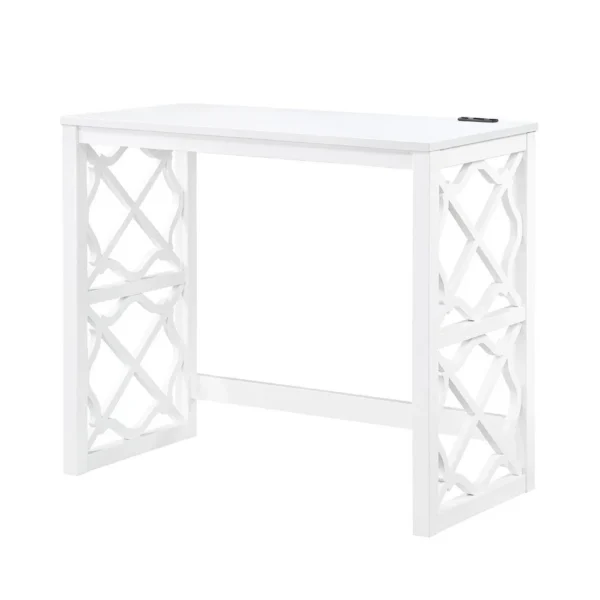 Syna 3 Piece Nesting Desk and Stool Set, White Wood, Gray Polyester
