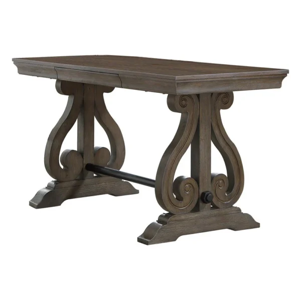 Luon Writing Desk, Traditional Classy Dark Oak Brown Veneer, 60 Inch