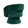 Lessa Swivel Accent Chair, Emrald Green, Round Base, Soft Foam Cushion