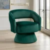 Lessa Swivel Accent Chair, Emrald Green, Round Base, Soft Foam Cushion