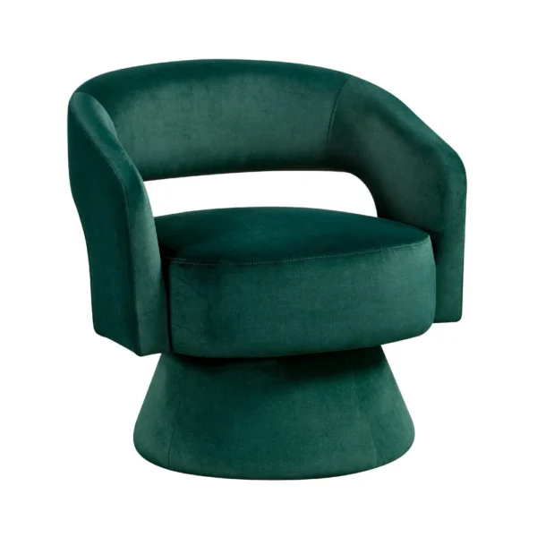 Lessa Swivel Accent Chair, Emrald Green, Round Base, Soft Foam Cushion