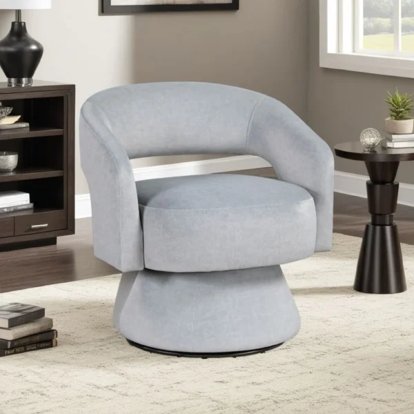 Lessa Swivel Accent Chair, Light Gray, Round Base, Soft Foam Cushion