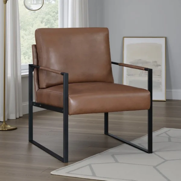 BM335996_5 Mackie Accent Armchair, Dark Brown Faux Leather, Black Metal Frame