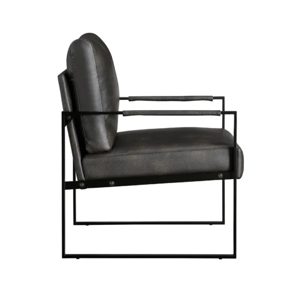 Mackie Accent Armchair, Dark Gray Faux Leather, Black Metal Frame
