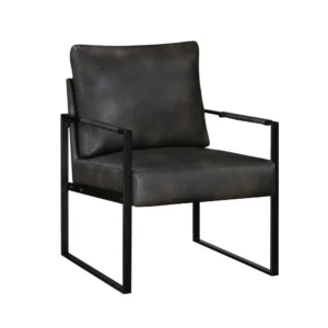 Mackie Accent Armchair, Dark Gray Faux Leather, Black Metal Frame