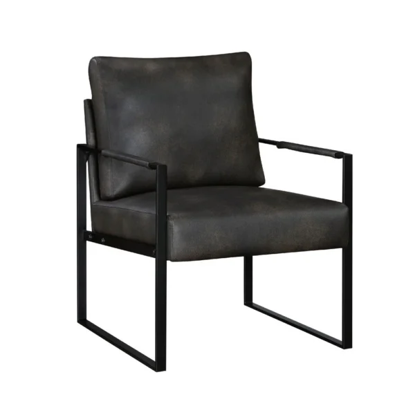 Mackie Accent Armchair, Dark Gray Faux Leather, Black Metal Frame
