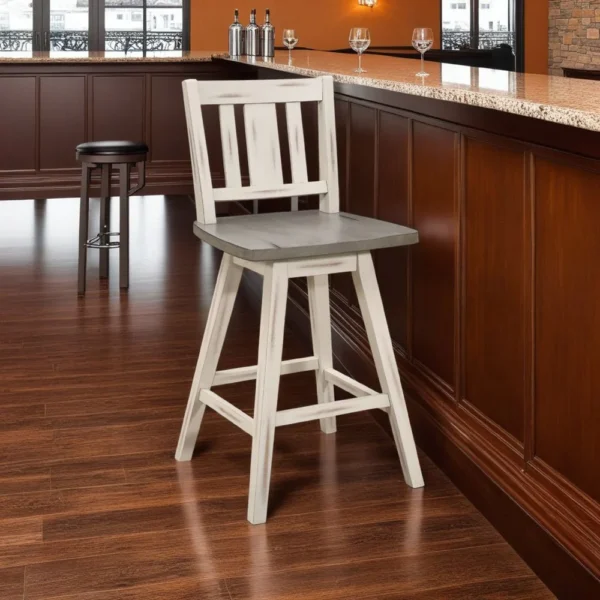 BM336006_5 Ati Swivel Counter Height Chair Set of 2, Slatted White Wood, Gray