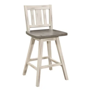 Ati Swivel Counter Height Chair Set of 2, Slatted White Wood, Gray