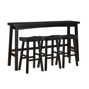 Casy 4pc Bar Height Table Set, 3 Contoured Stools, Black Rubberwood
