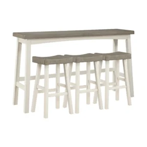 Casy 4pc Bar Height TableSet, 3 Contour Seat Stools, White Brown Wood