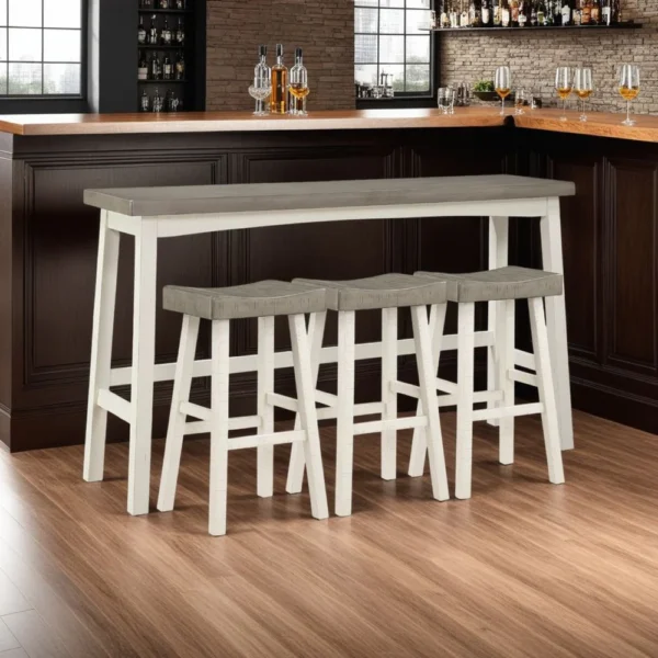 BM336039_5 Casy 4pc Bar Height TableSet, 3 Contour Seat Stools, White Brown Wood
