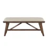 Manny Bench with Brown Angled Legs, Cream Textured Polyester, 47 Inch