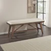 Manny Bench with Brown Angled Legs, Cream Textured Polyester, 47 Inch