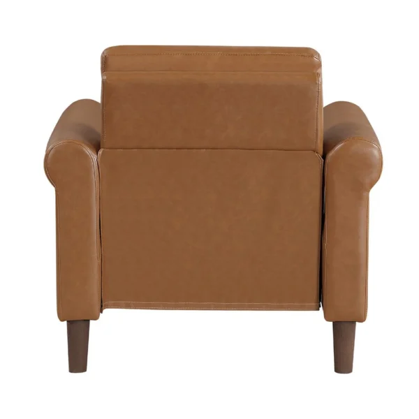Lo Accent Armchair w Rolled Arms, Mid Century Brown Faux Leather
