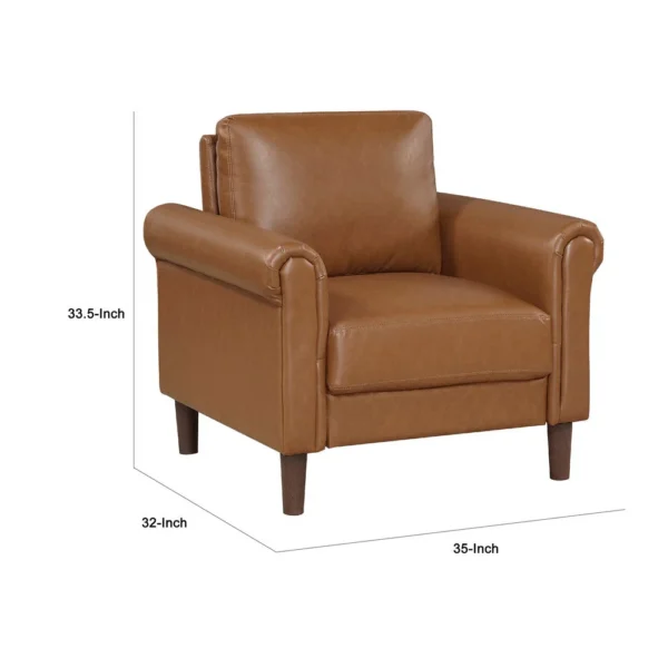 Lo Accent Armchair w Rolled Arms, Mid Century Brown Faux Leather