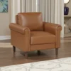 Lo Accent Armchair w Rolled Arms, Mid Century Brown Faux Leather