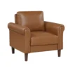 Lo Accent Armchair w Rolled Arms, Mid Century Brown Faux Leather