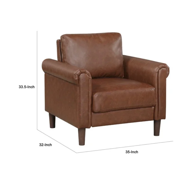 Lo Accent Chair w Rolled Arms, Mid Century Dark Brown Faux Leather