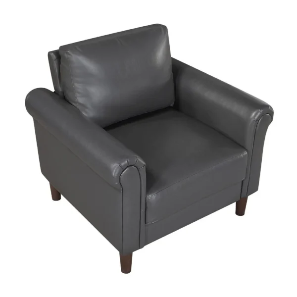 Lo Accent Chair w Rolled Arms, Midcentury Dark Gray Faux Leather