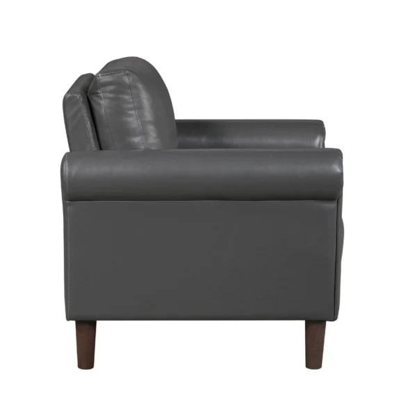Lo Accent Chair w Rolled Arms, Midcentury Dark Gray Faux Leather