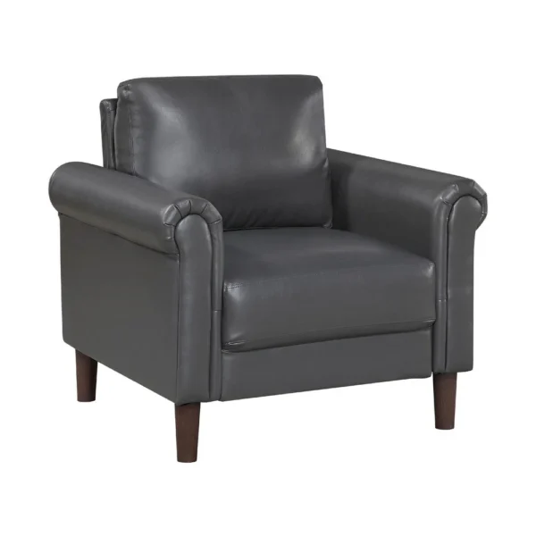 Lo Accent Chair w Rolled Arms, Midcentury Dark Gray Faux Leather