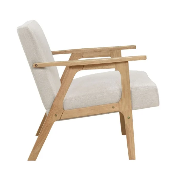 Cathy Accent Club Armchair, Soft Beige, Natural Brown Wood Frame
