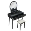 Anvy Vanity Desk Set with Mirror and Stool, 4 Drawers, Black Wood