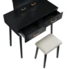 Anvy Vanity Desk Set with Mirror and Stool, 4 Drawers, Black Wood
