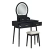 Anvy Vanity Desk Set with Mirror and Stool, 4 Drawers, Black Wood