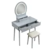 Anvy Vanity Desk Set with Mirror and Stool, 4 Drawers, Gray Wood