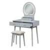 Anvy Vanity Desk Set with Mirror and Stool, 4 Drawers, Gray Wood