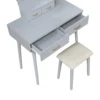 Anvy Vanity Desk Set with Mirror and Stool, 4 Drawers, Gray Wood