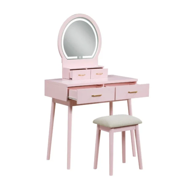 BM336211_0bb5395b-2252-4194-9b68-92cbd5fa8c02 Anvy Vanity Desk Set with Mirror and Stool, 4 Drawers, Pink Wood