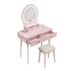 BM336211_1_e689e94a-7477-47d8-8c37-890948852967 Anvy Vanity Desk Set with Mirror and Stool, 4 Drawers, Pink Wood