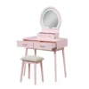 BM336211_2_91dca9fb-6937-4691-bc9e-c7c957c4f73d Anvy Vanity Desk Set with Mirror and Stool, 4 Drawers, Pink Wood