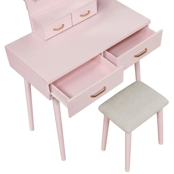 BM336211_3_76eab8ad-4c19-449f-80c1-0548c8550813 Anvy Vanity Desk Set with Mirror and Stool, 4 Drawers, Pink Wood