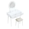 Anvy Vanity Desk Set with Mirror and Stool, 4 Drawers, White Wood