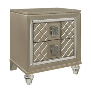 Loy Nightstand, 2 Drawers, Champagne Gold Metallic, Mirror Trim