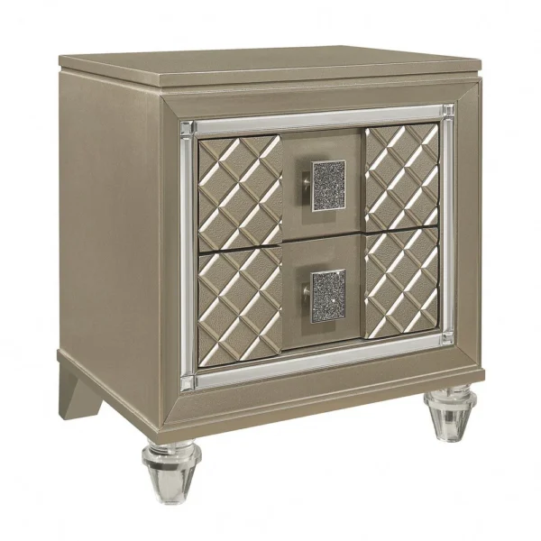 Loy Nightstand, 2 Drawers, Champagne Gold Metallic, Mirror Trim