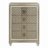 Loy Tall Dresser Chest, 4 Drawers Champagne Gold Metallic, Mirror Trim
