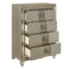 Loy Tall Dresser Chest, 4 Drawers Champagne Gold Metallic, Mirror Trim
