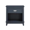 Sely Nightstand, 1 Drawer w Open Cubby, Navy Blue Wood, Ring Handle