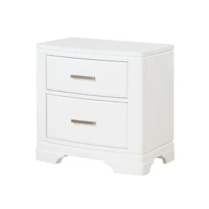 Hudy 2 Drawer Nightstand, Metal Handles, 26 Inch, White Birch Veneer