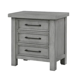 Daisy Nightstand, Gray Mango Veneer, 3 Drawers, Bronze Metal Knobs