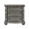 Toga 3 Drawer Nightstand, Gray Acacia Wood Carved Details, 35 Inch