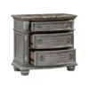 Toga 3 Drawer Nightstand, Gray Acacia Wood Carved Details, 35 Inch