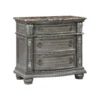 Toga 3 Drawer Nightstand, Gray Acacia Wood Carved Details, 35 Inch