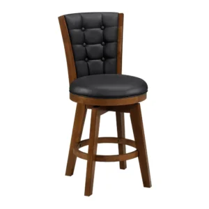 Core Set of 2 Swivel Counter Stool Chairs, Brown, Black Faux Leather